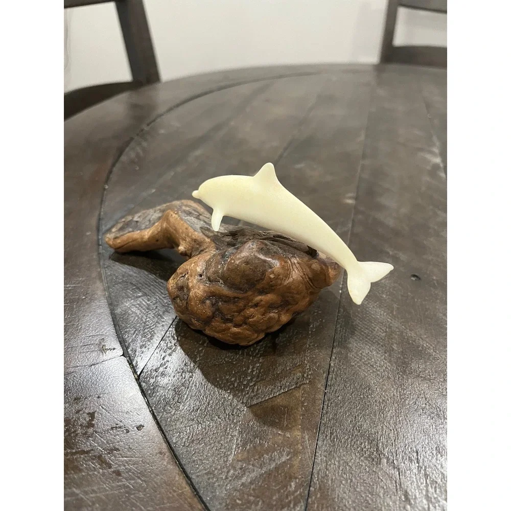 John Perry Single‎ Dolphin Sculpture Figurine Burlwood Sea Ocean Decor Vintage